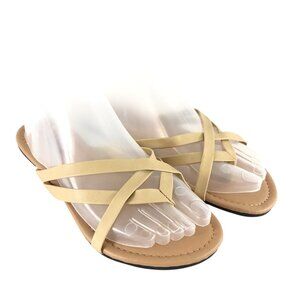 Girls Club Womens Sandals Strappy Thong Slides Flip Flops Beige Faux Leather 6